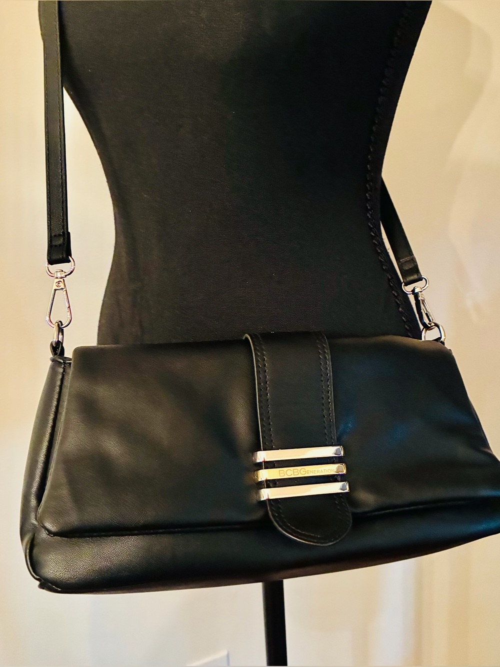 BCBGeneration Black Crossbody with silver Accent Hardware